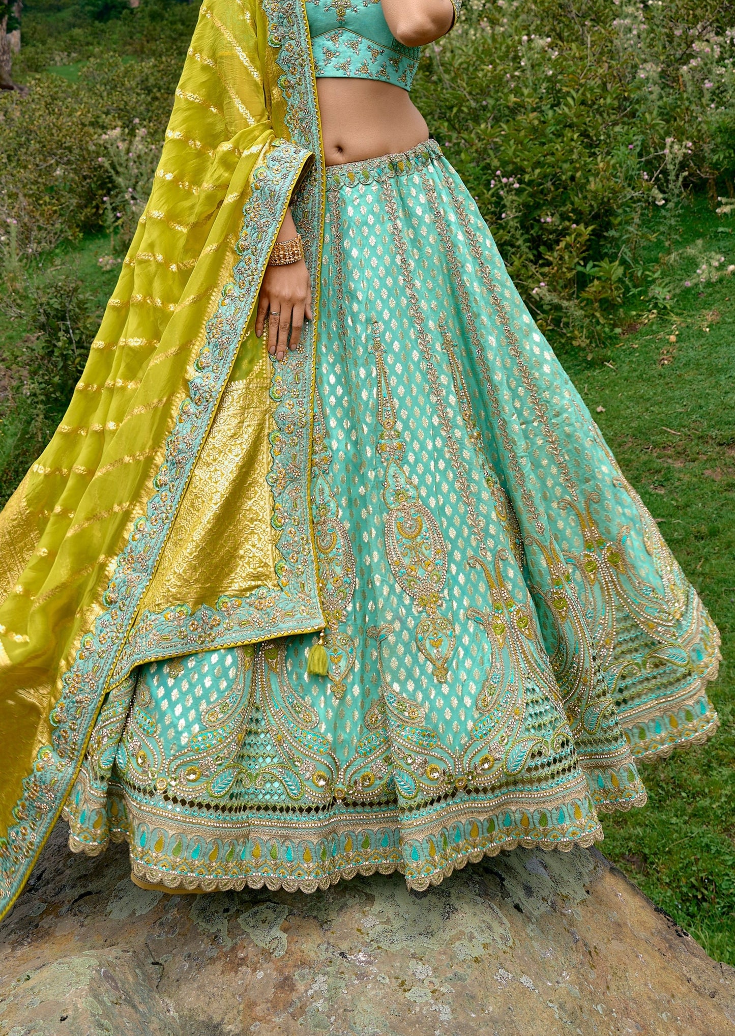 Banarasi silk blue designer lehenga choli traditional design for wedding online usa uk.