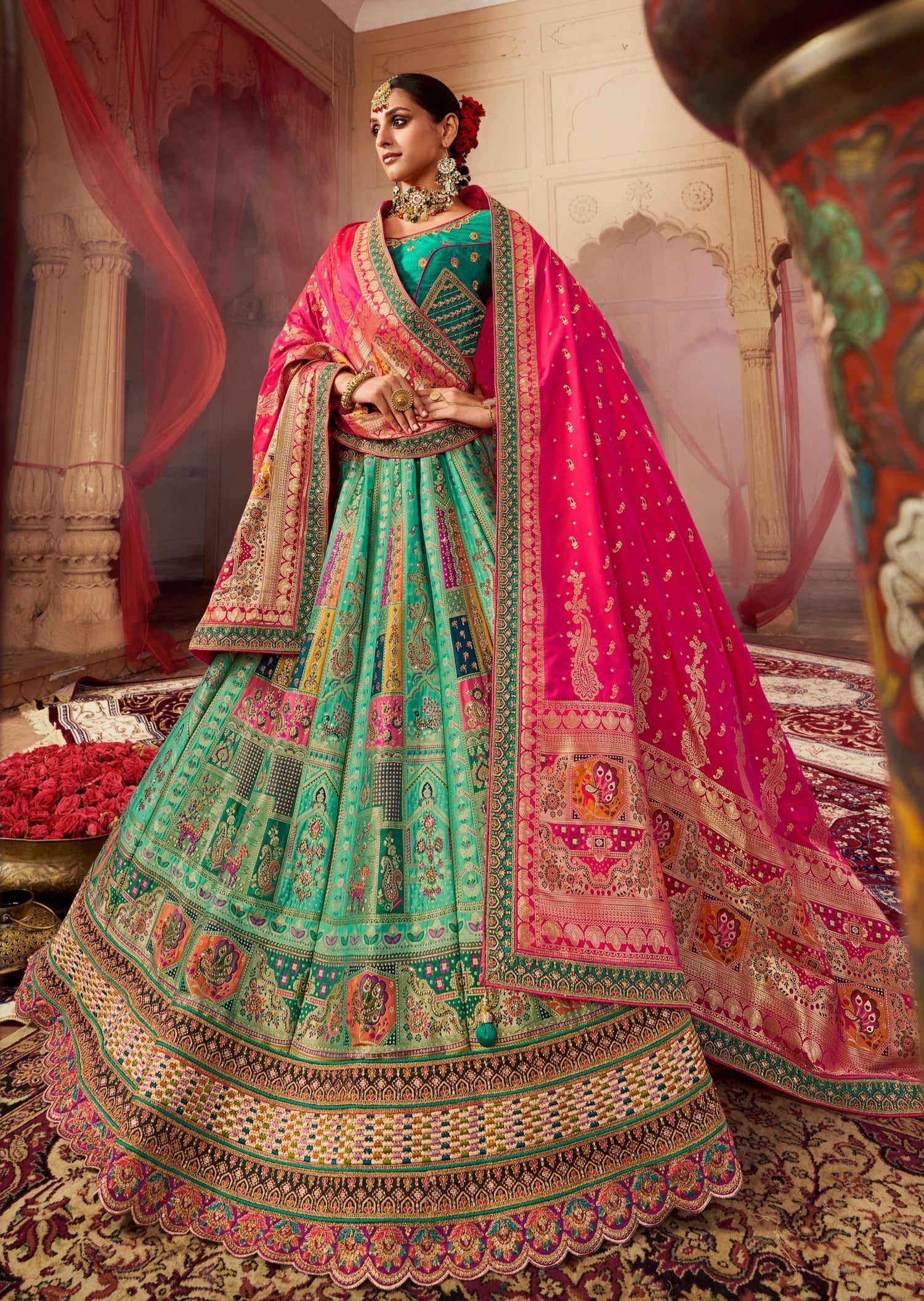 Royal Pink & Green MultiColor Heavy Designer Work Bridal Special Lehenga  Choli - Indian Heavy Anarkali Lehenga Gowns Sharara Sarees Pakistani  Dresses in USA/UK/Canada/UAE - IndiaBoulevard