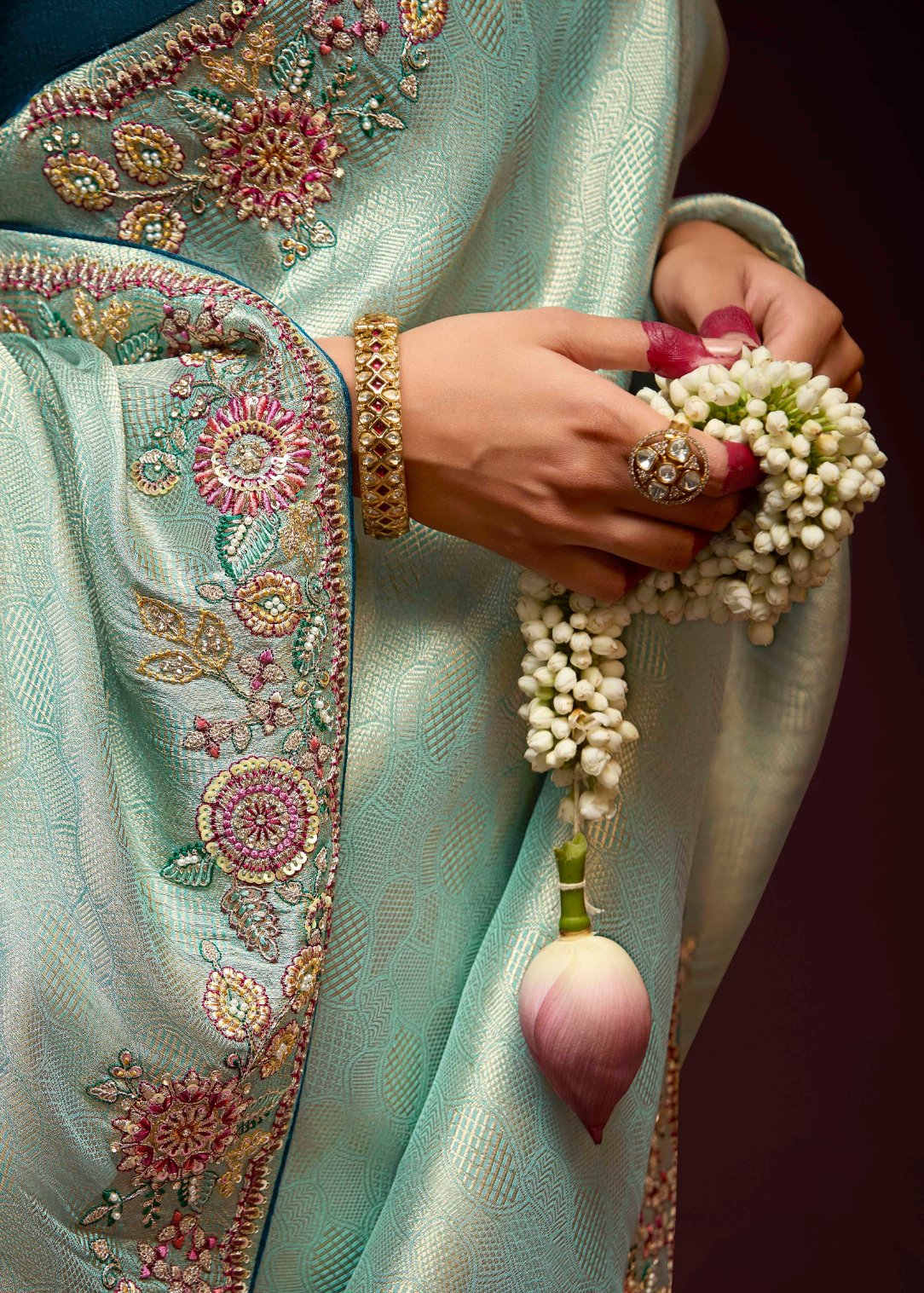 Banarasi Silk Sea Green Handwork Bridal Saree