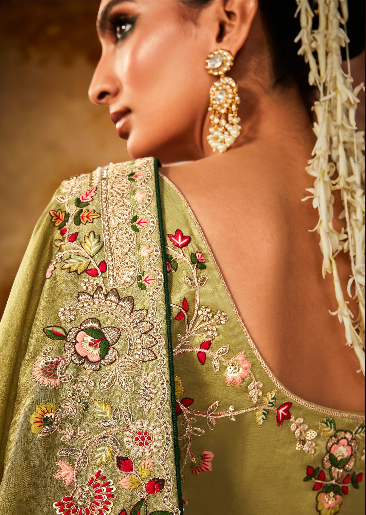 Banarasi silk handwork embroidery lime green luxury bridal saree online usa uk uae.