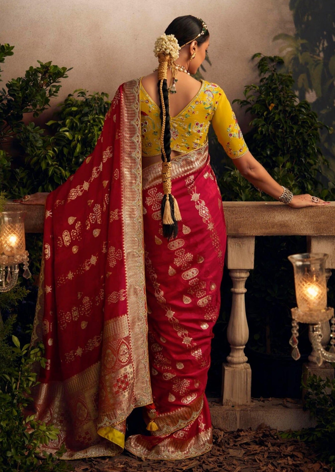 Banarasi silk handwork embroidery red bridal saree online for wedding & party look.