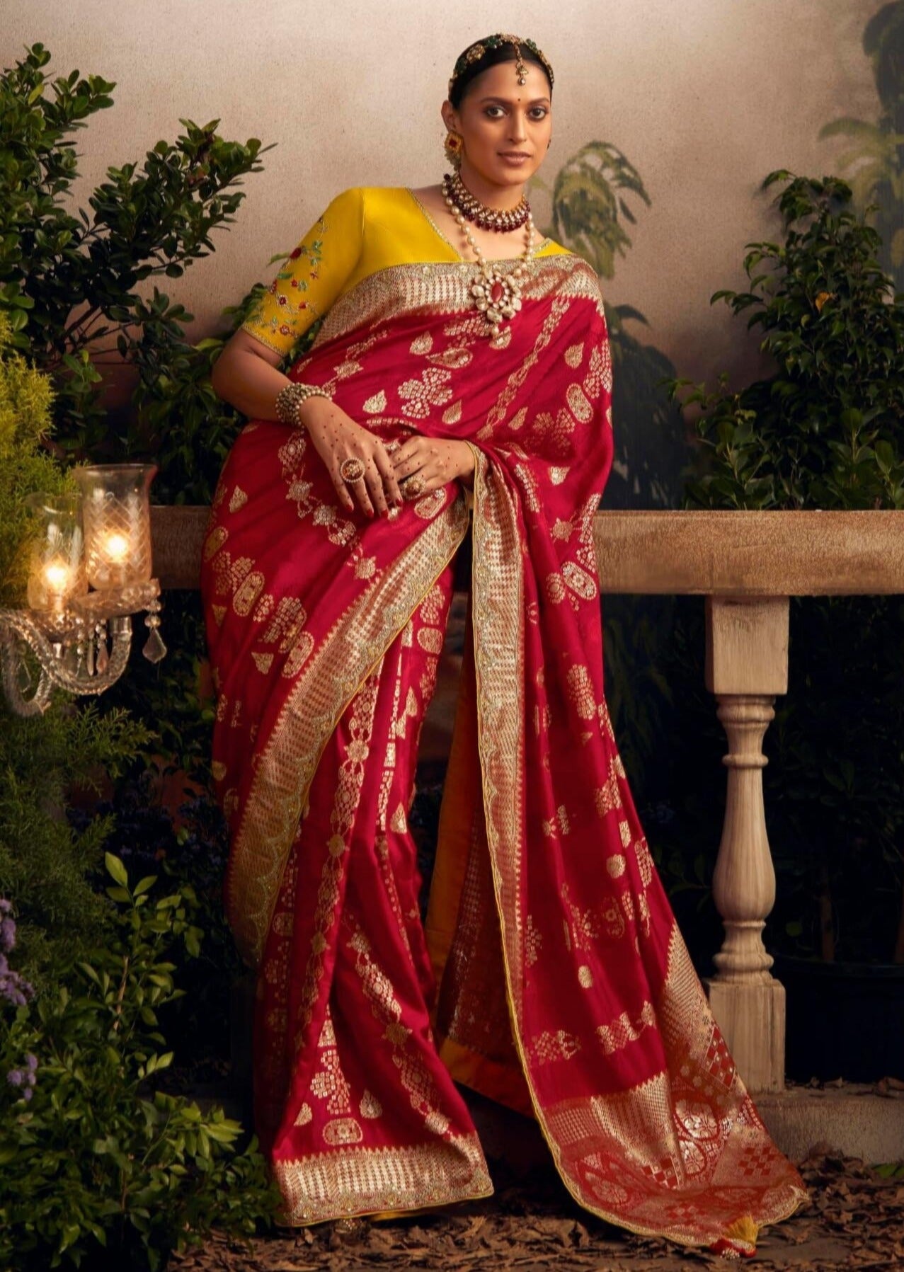 Banarasi silk handwork embroidery red bridal saree online for wedding & partywear.