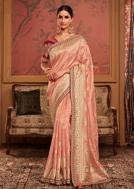 Handloom Silk Reception Wear Woven Designer Saree In Pink - Women's Saree  Online USA | Sari, Desain blus, Pakaian fashion