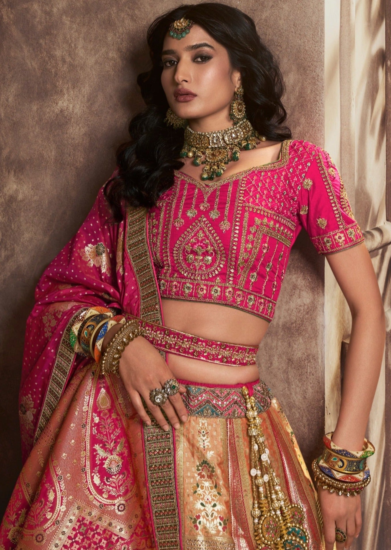 Pink banarasi silk lehenga choli usa dubai uae london uk online shopping with price.