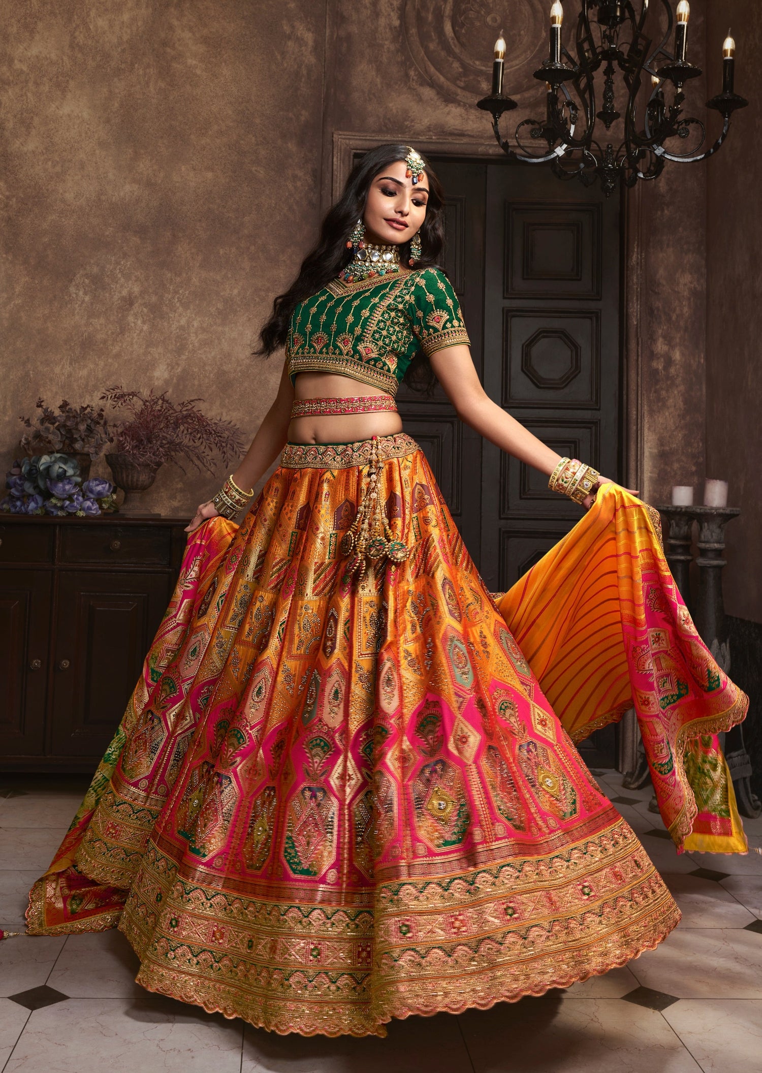 Banarasi silk yellow bridal lehenga choli usa online shopping price for wedding.