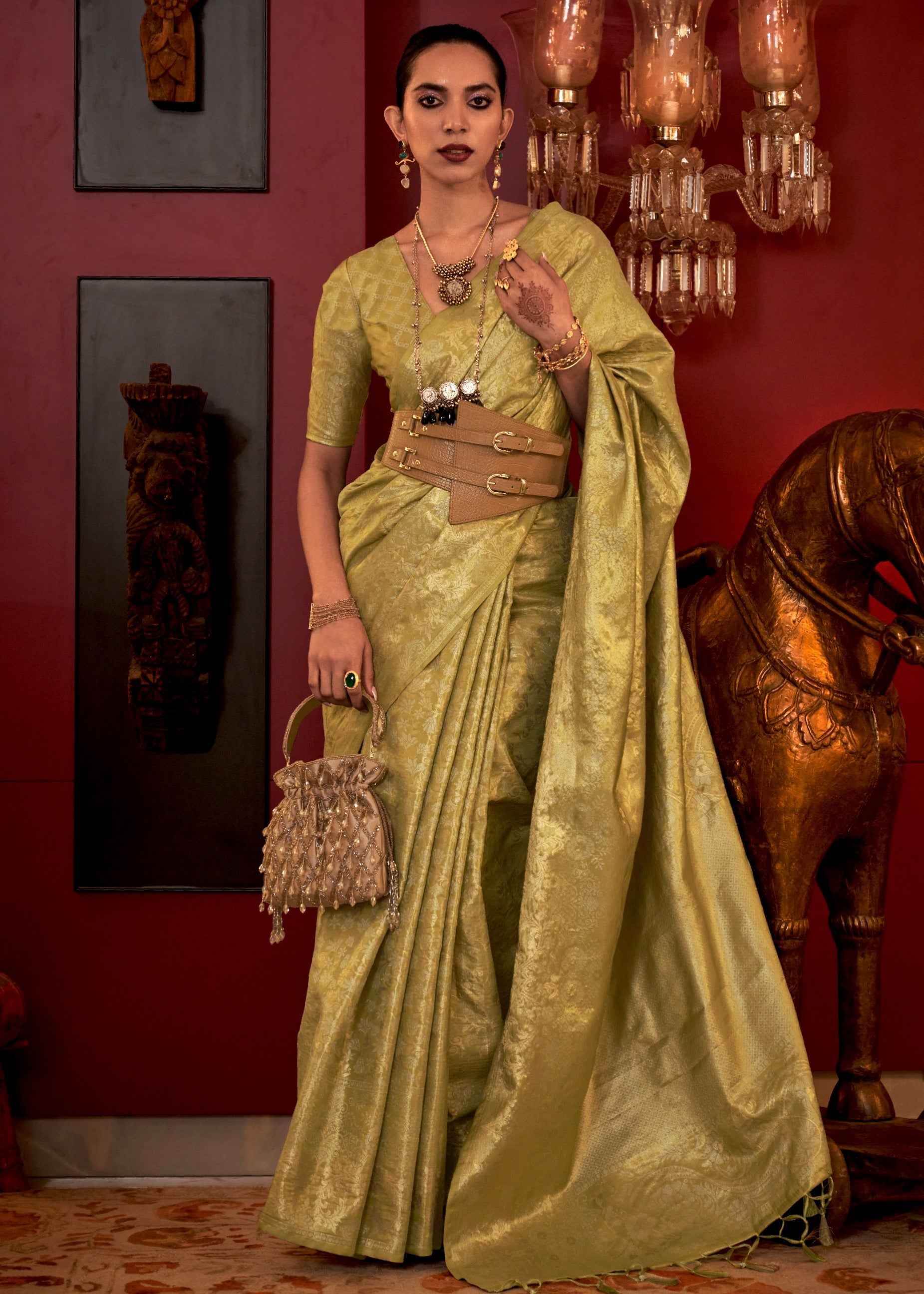 MULBERRY PARROT MOTIF GAJI SILK SAREE main image 1