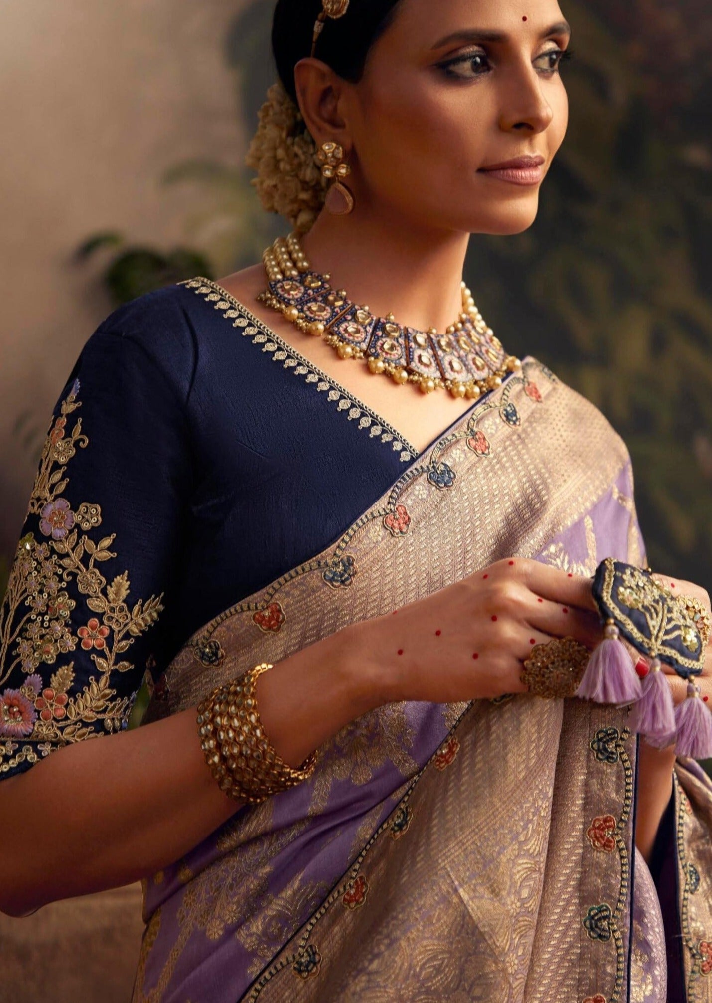Banarasi Silk Purple Bridal Saree With Embroidery Work