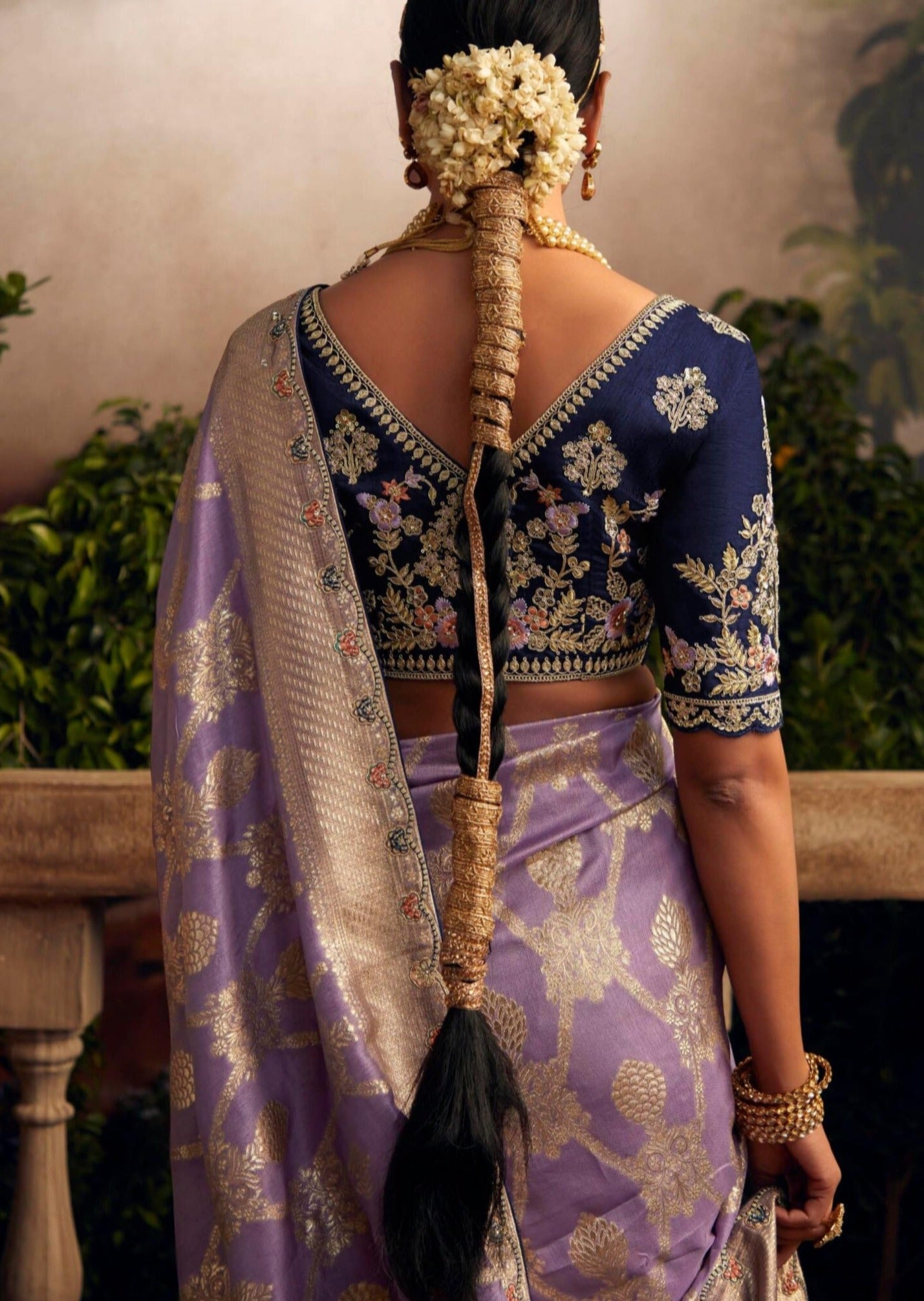 Banarasi Silk Purple Bridal Saree With Embroidery Work