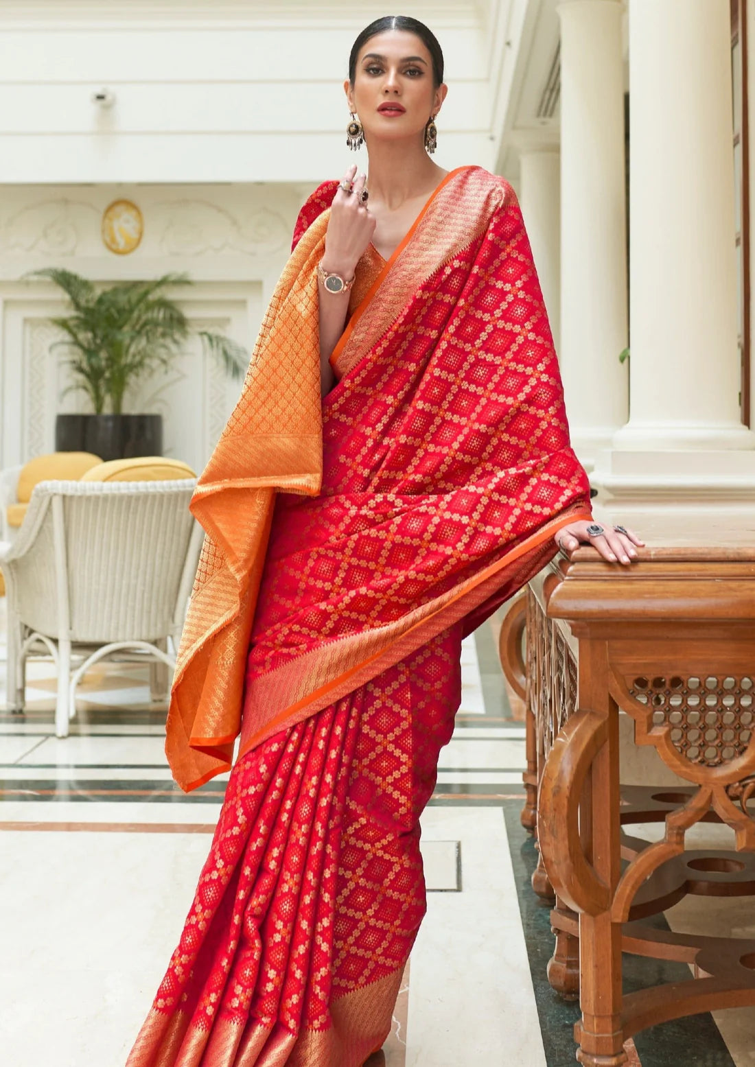 Banarasi silk red bandhani saree design.