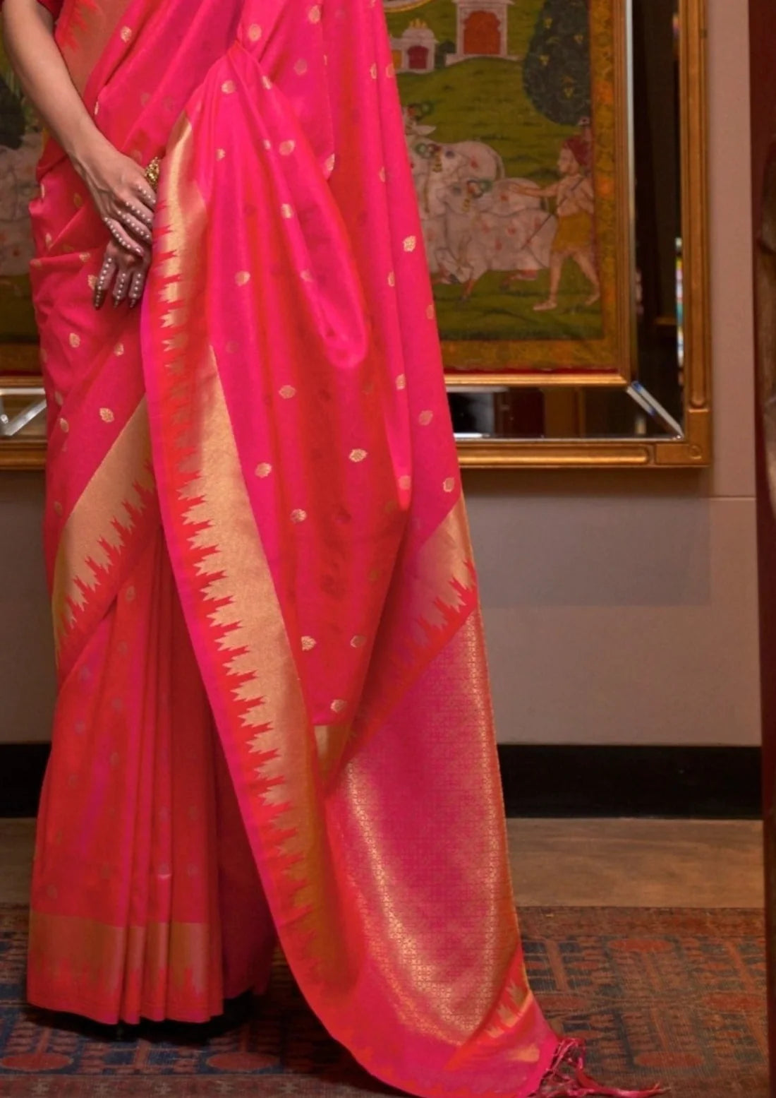 Red banarasi silk bridal saree designs look for karwa chauth online shopping.