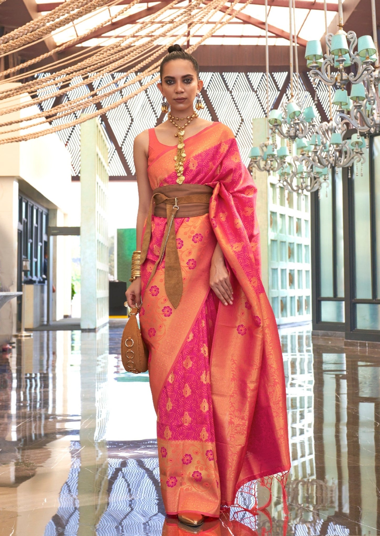 Banarasi Silk Rose Pink Bridal Handloom Saree