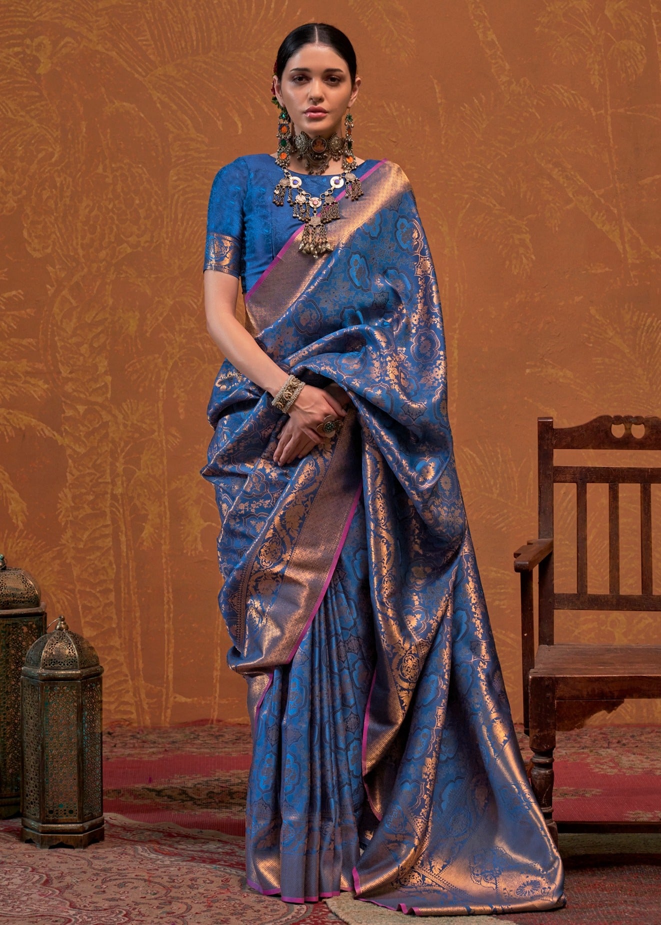 Banarasi silk royal blue saree in usa uk online shopping for indian bride.