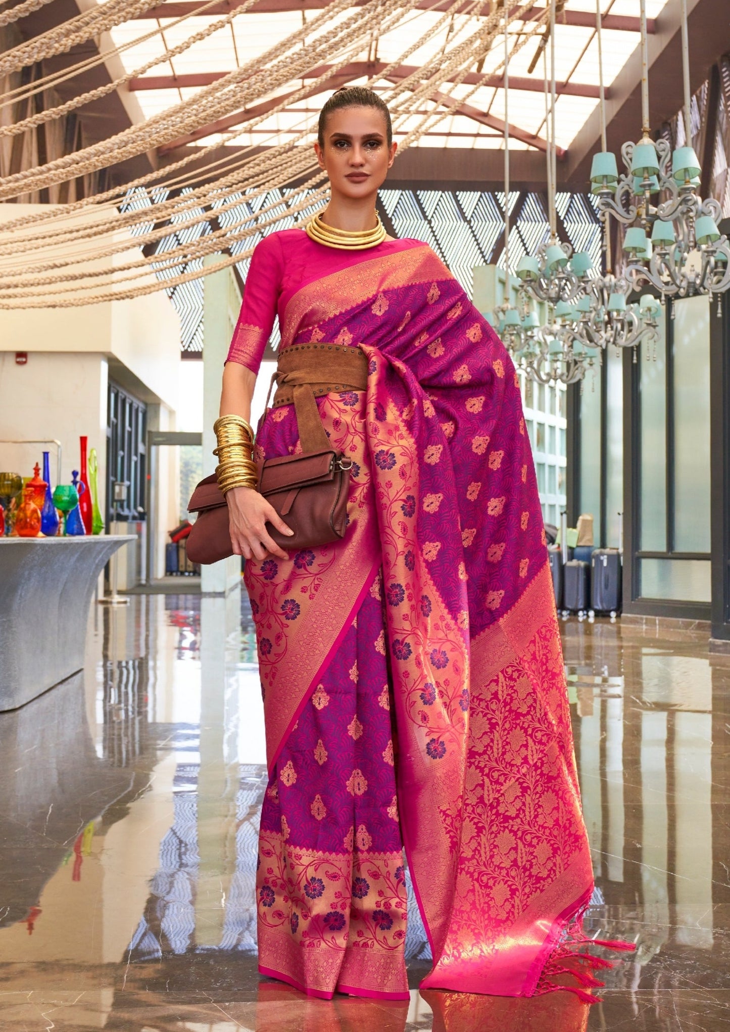Banarasi Silk Ruby Pink Handloom Saree