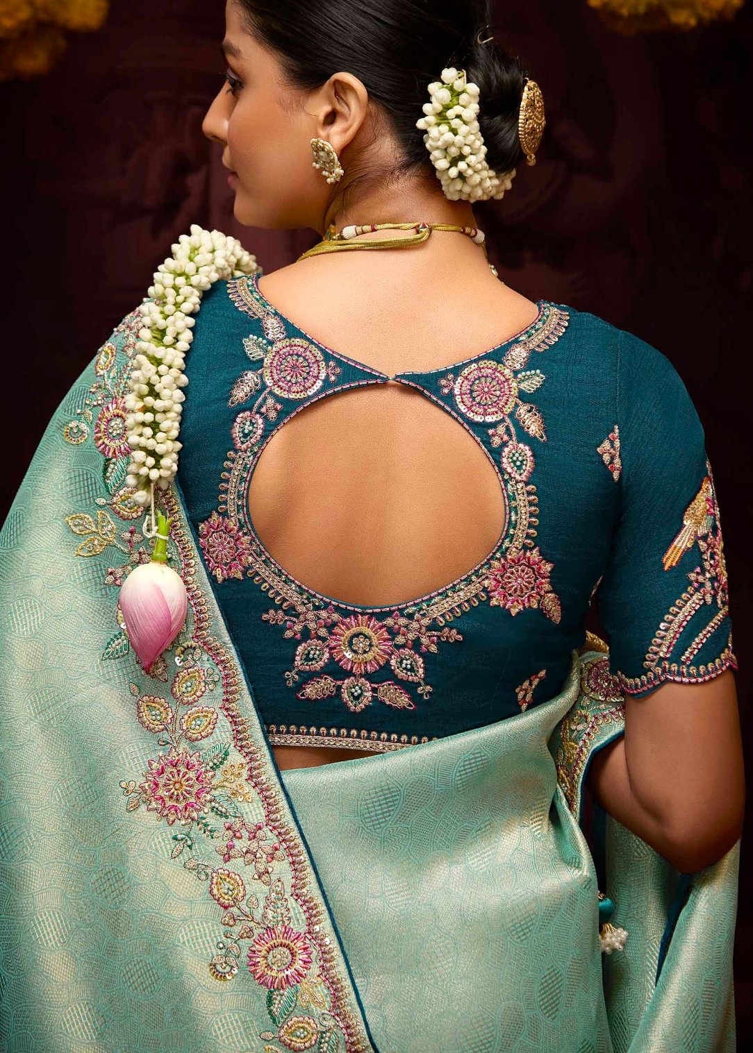 Banarasi Silk Sea Green Handwork Bridal Saree