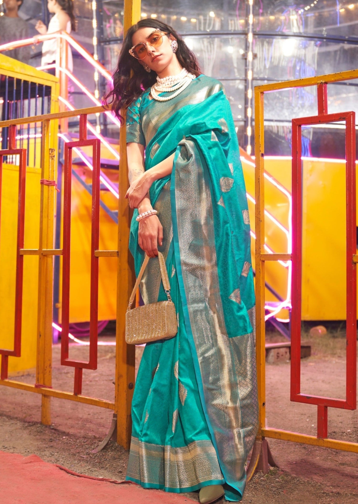 Banarasi silk seafoam green handloom saree.