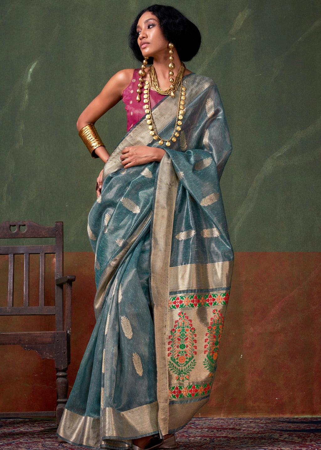 Pure Banarasi Tissue Silk Blue Handloom Saree