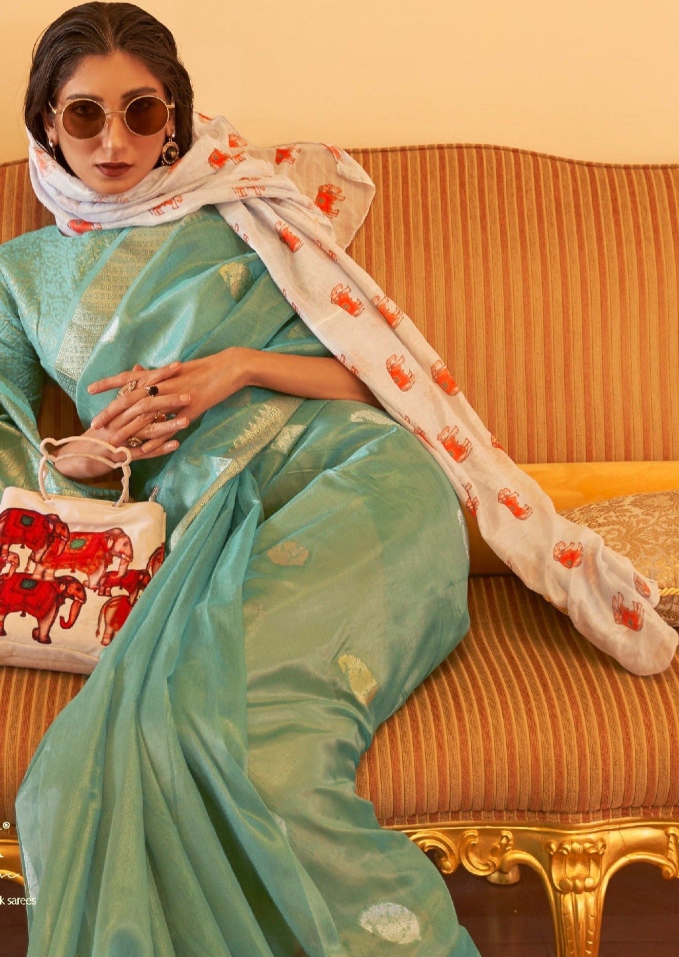 Banarasi tissue silk blue color handloom saree online shopping with price.