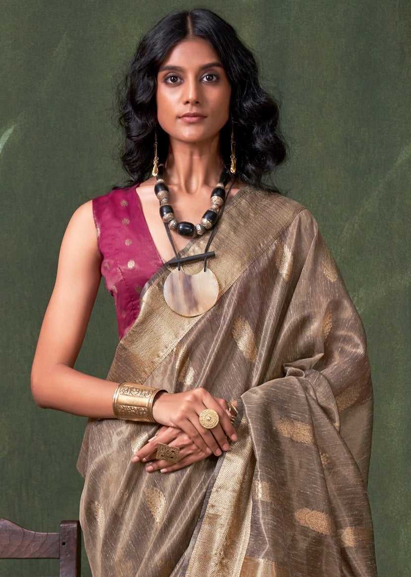 Pure Banarasi Tissue Silk Grey Handloom Saree