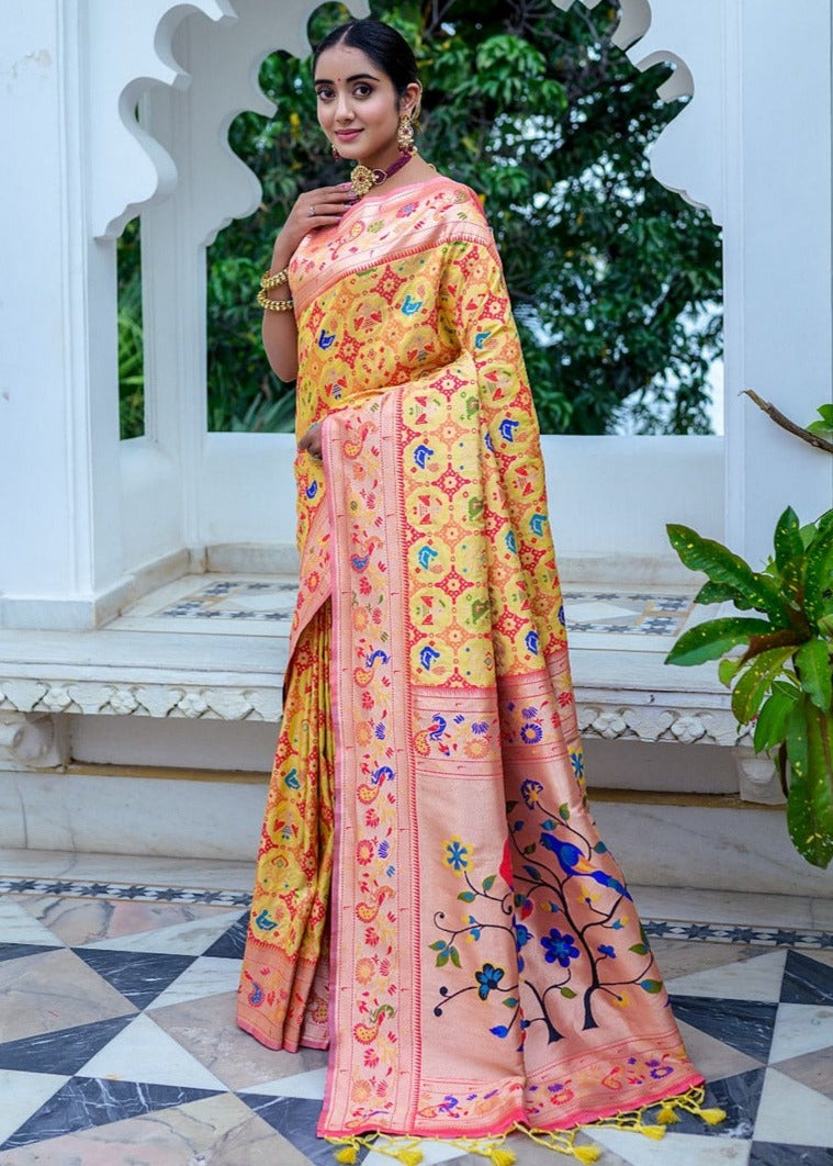 Best patola paithani handloom silk saree shop in new york city online for indian bride.