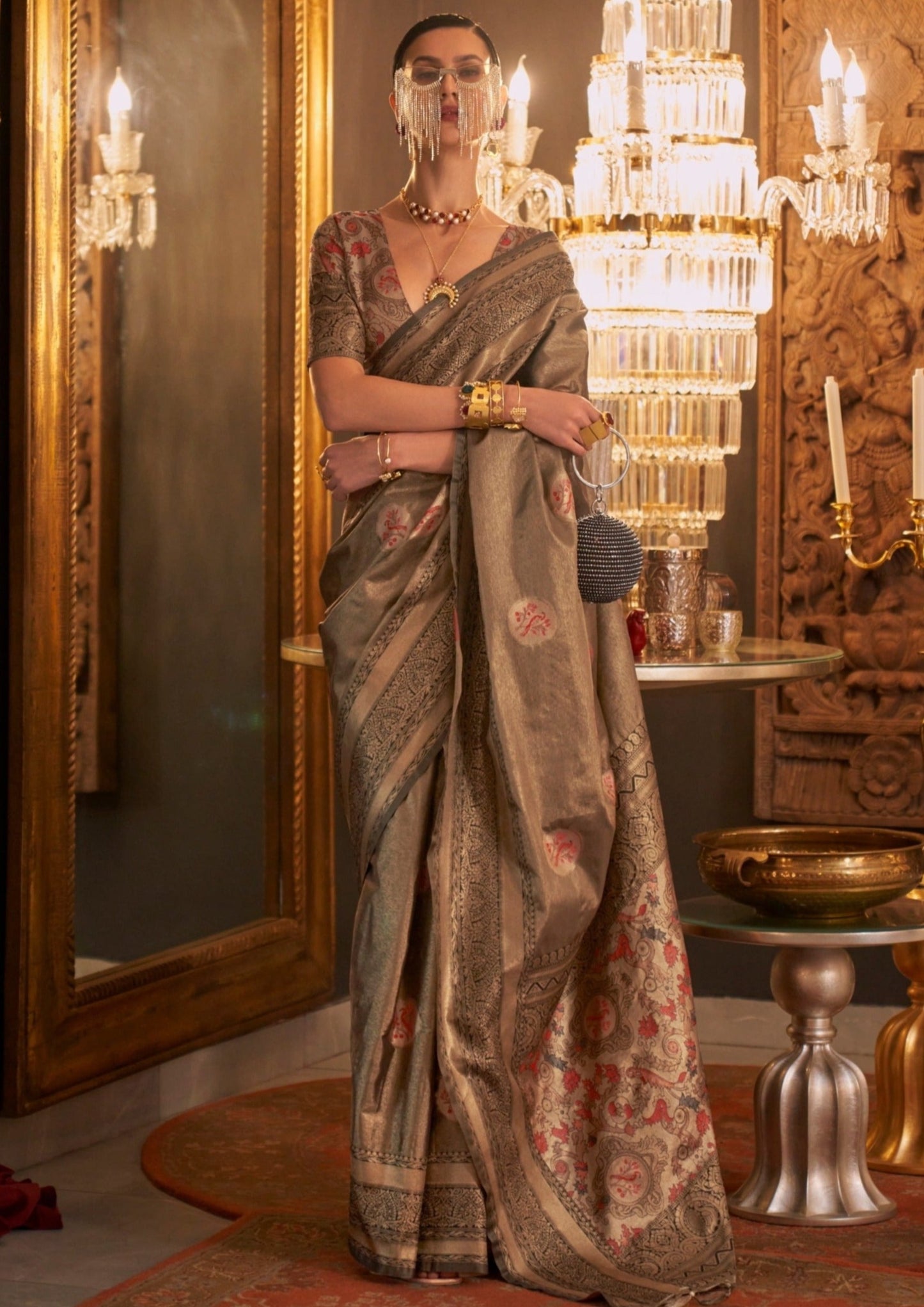 Woman's black banarasi silk saree online shopping india with price.
