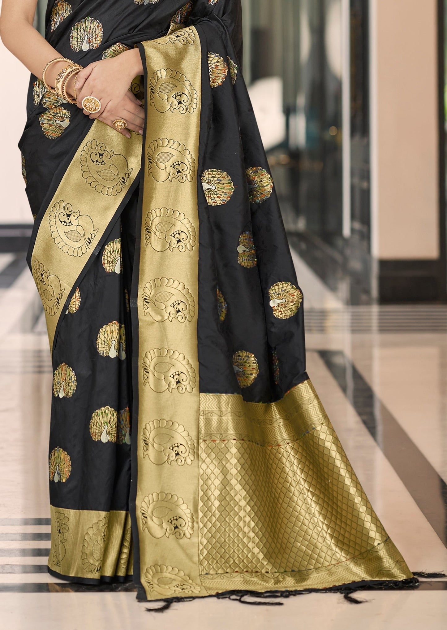 Black banarasi silk saree in usa at fast delivery from India.