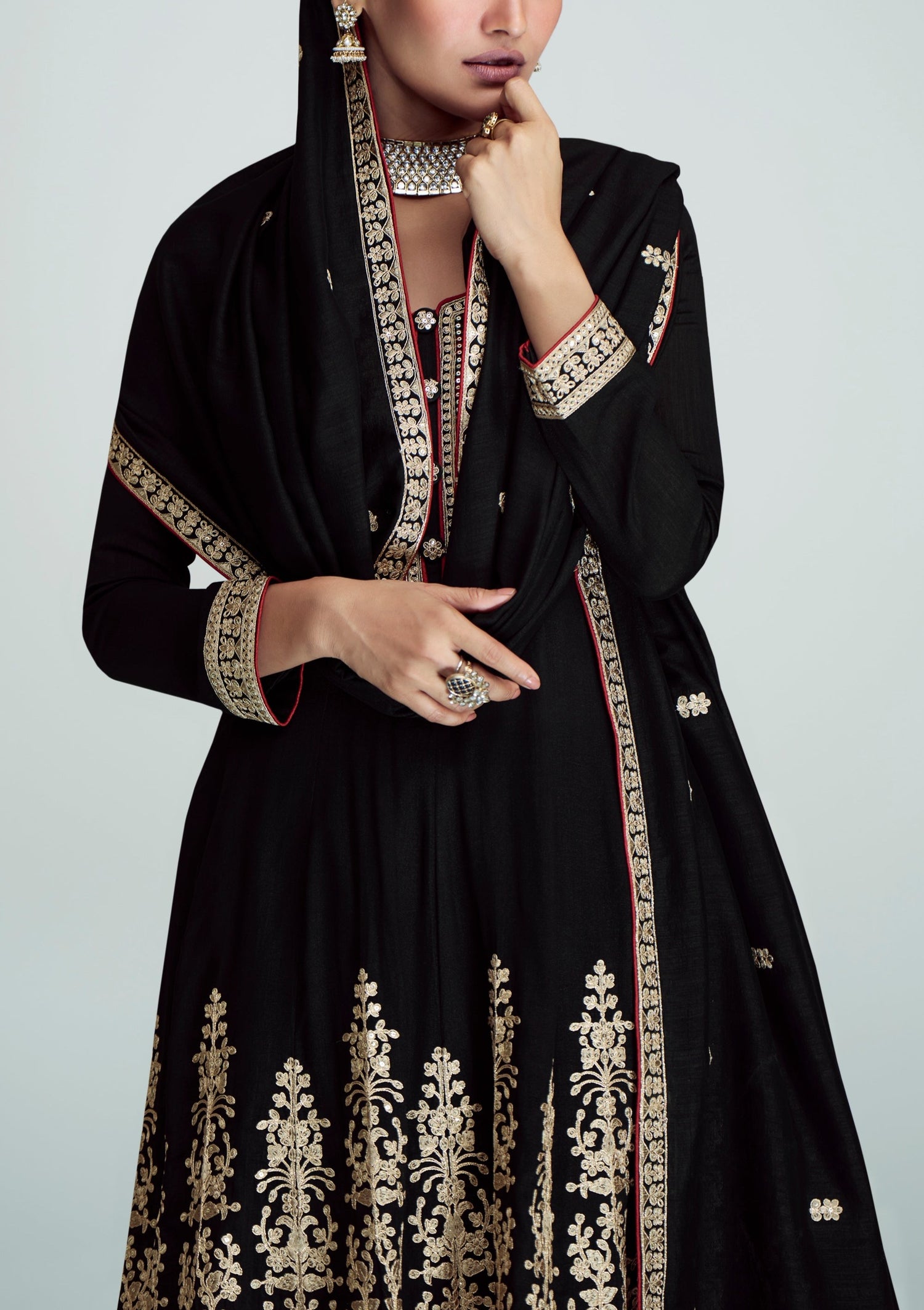 Shop Black Cotton Embroidered Churidar Suit After Six Wear Online