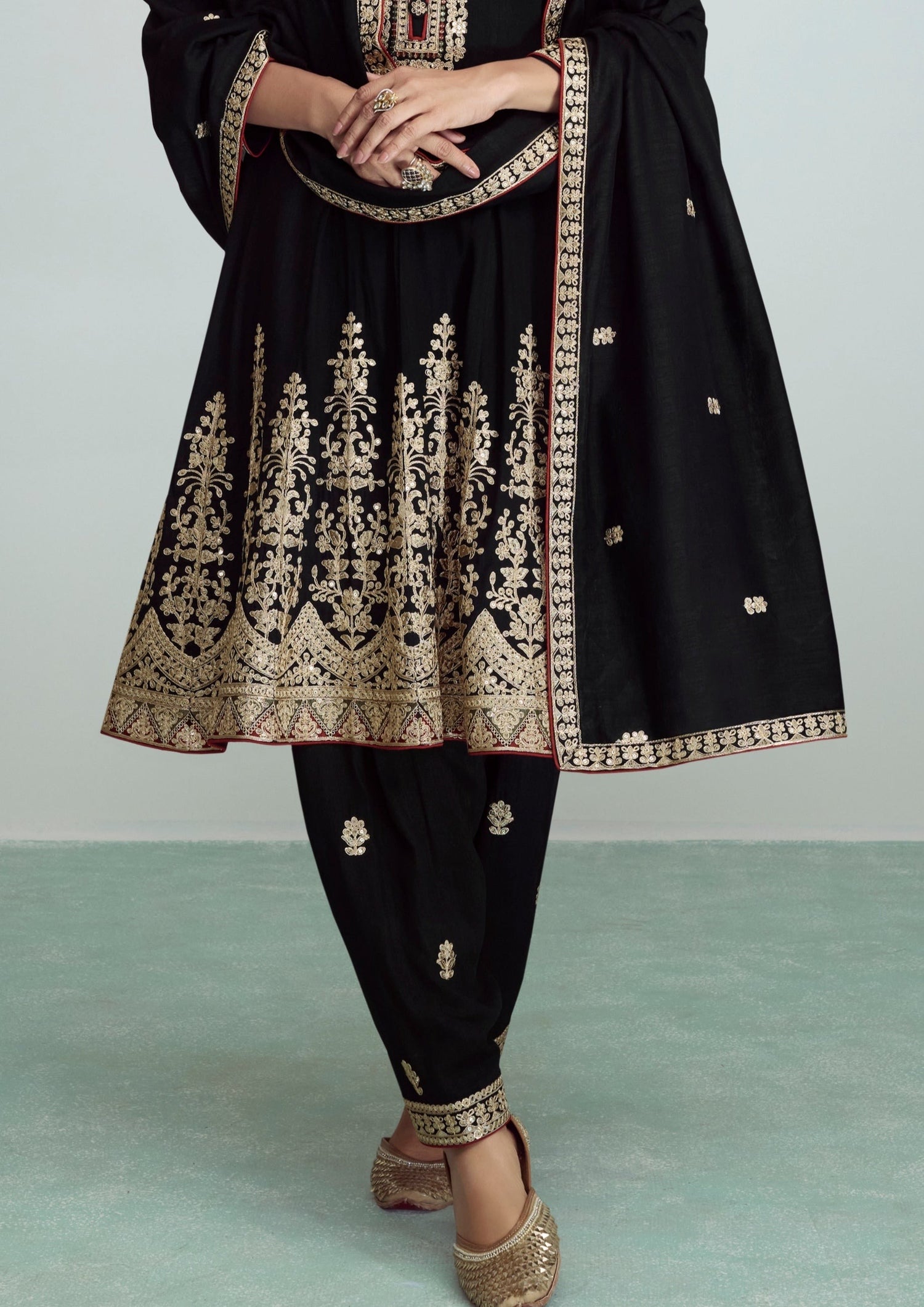 Buy Rohit Bal Black Cotton Silk Straight Printed Suit Set (Kurta, Palazzo,  Dupatta) for INR7950.00 | Biba India