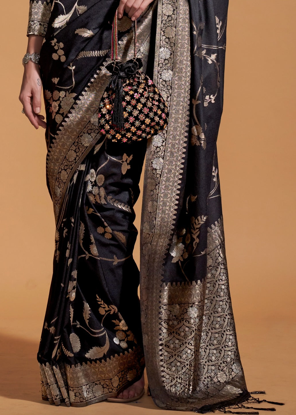 Black Khaddi Georgette Banarasi Saree