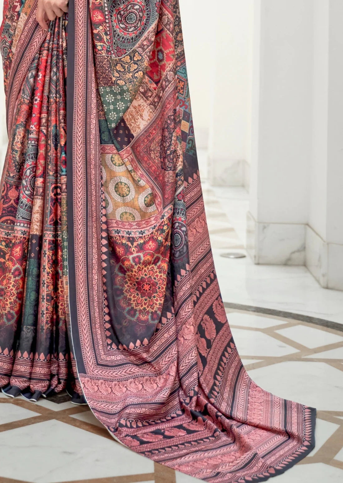 Black traditional kalamkari silk saree online usa design.