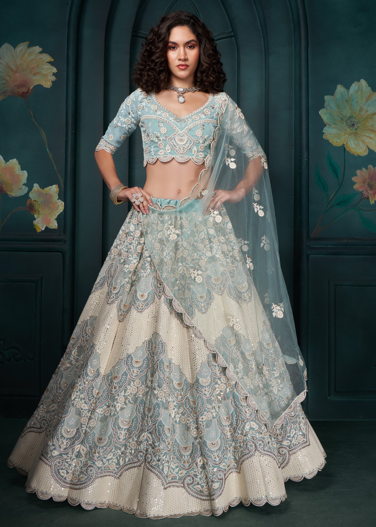 Pastel Blue Lehenga Choli With Dupatta