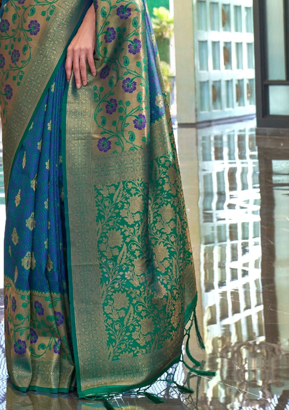 Blue Handcrafted Banarasi Silk Saree