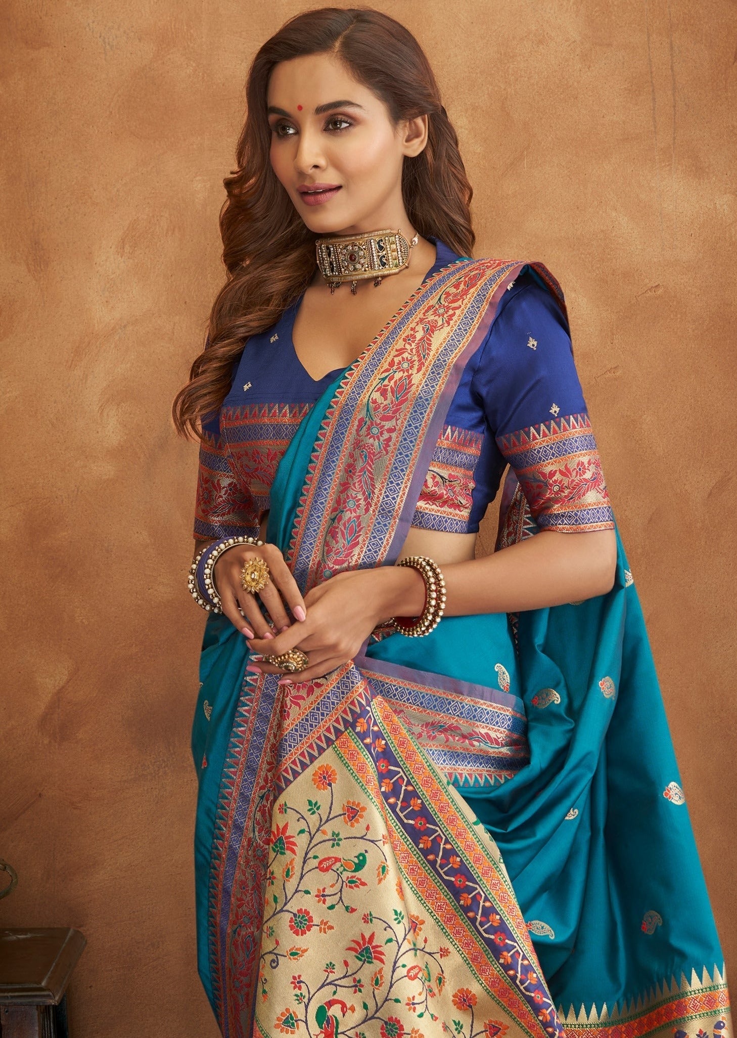 Blue paithani silk saree in usa online shopping for bride.