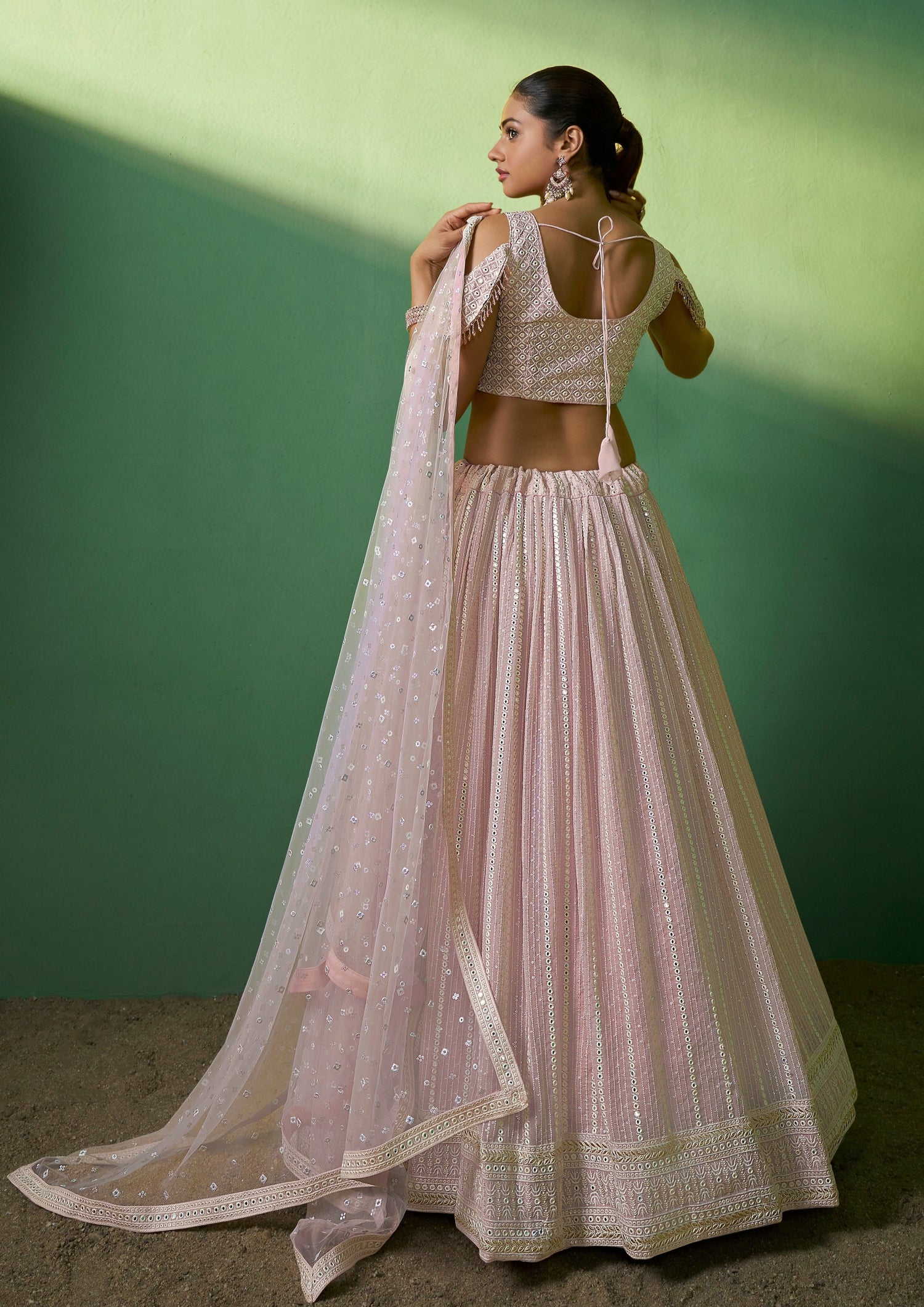Bridesmaids baby pink sequins work semi stitched lehenga choli online shopping usa.