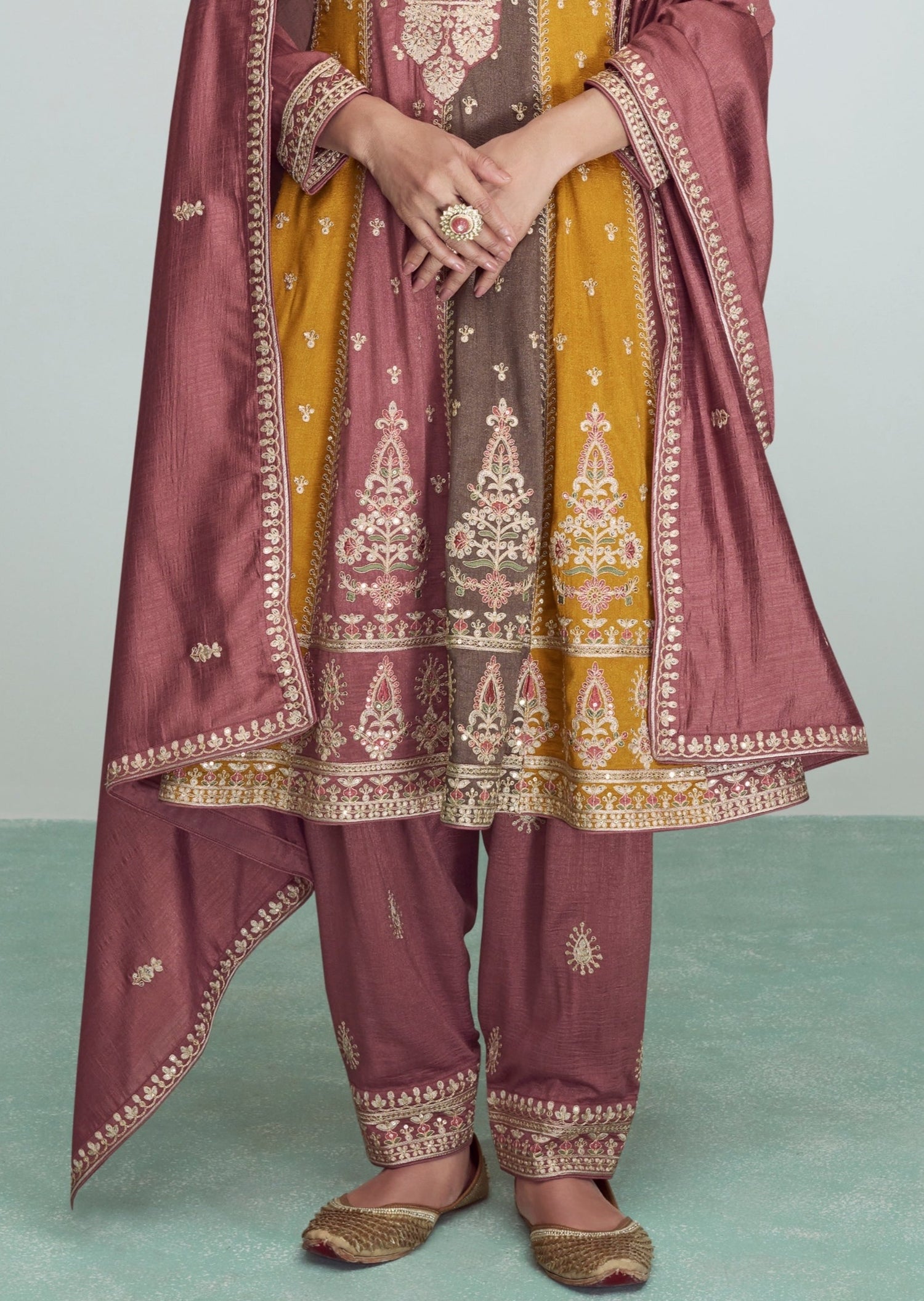 Multicolor brown Anarkali salwar suit design