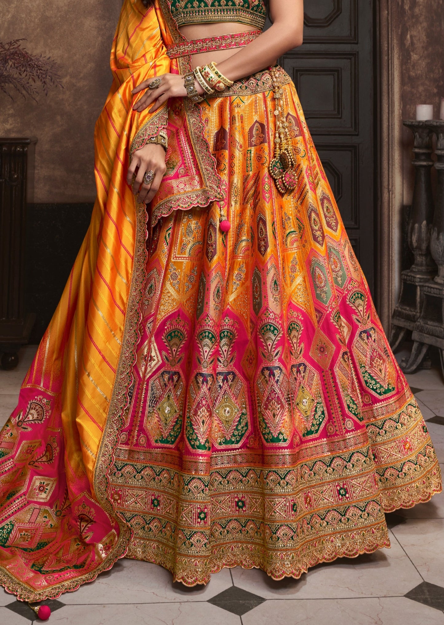 Buy banarasi silk yellow lehenga choli usa online with price for wedding.