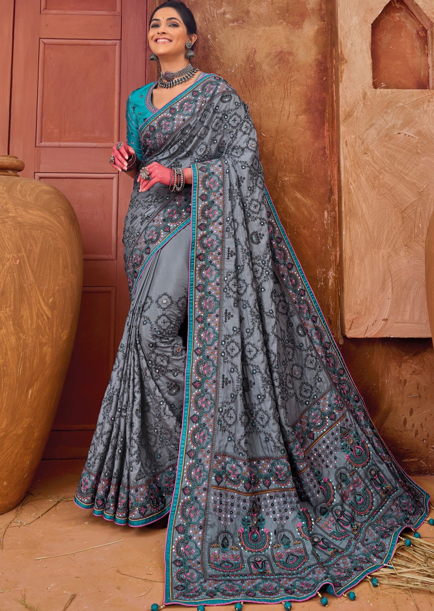 Buy kutch culture mirror work embroidery sarees online with price on sale.