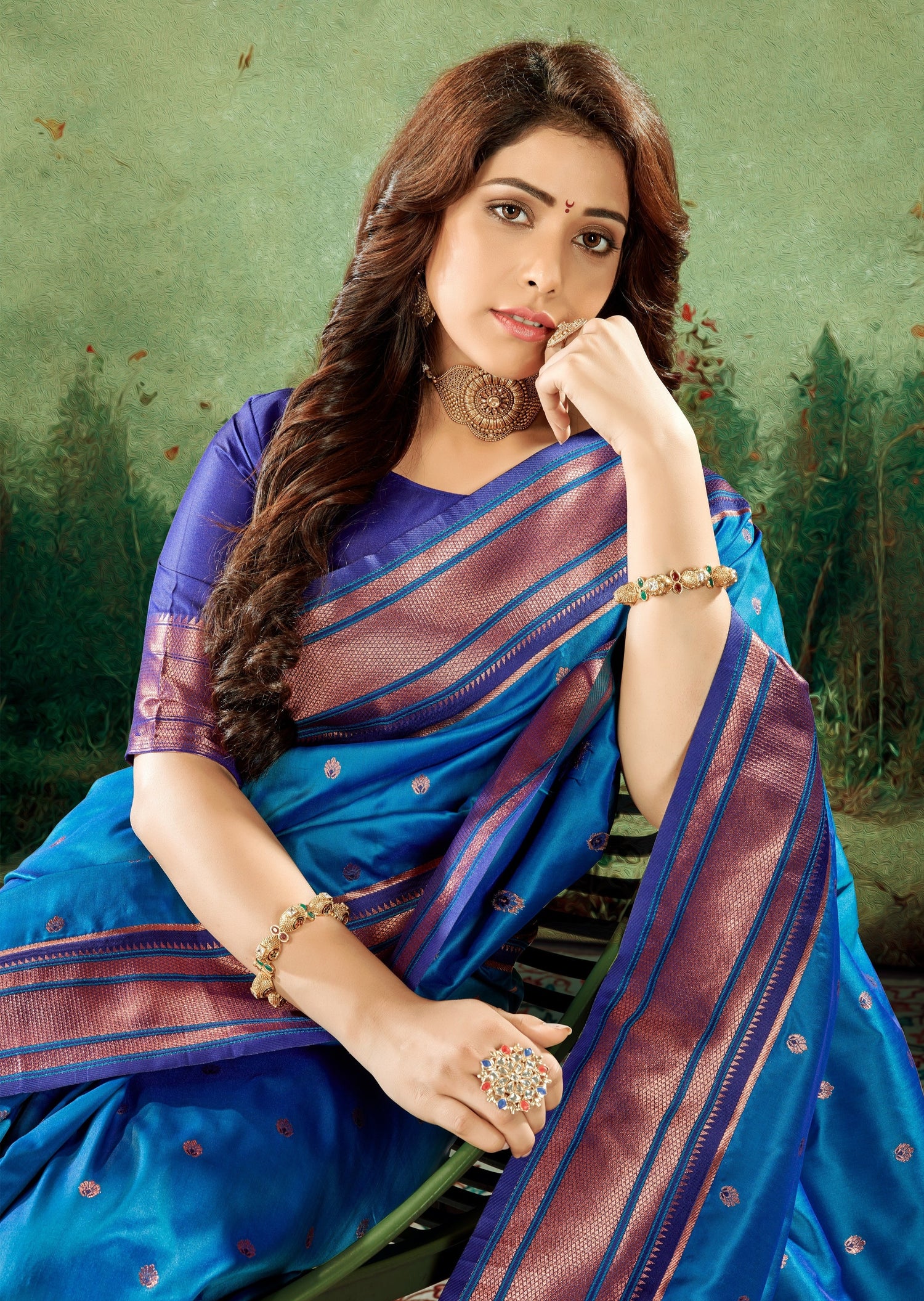 Peshwai paithani silk saree with copper zari borders online shopping with price.