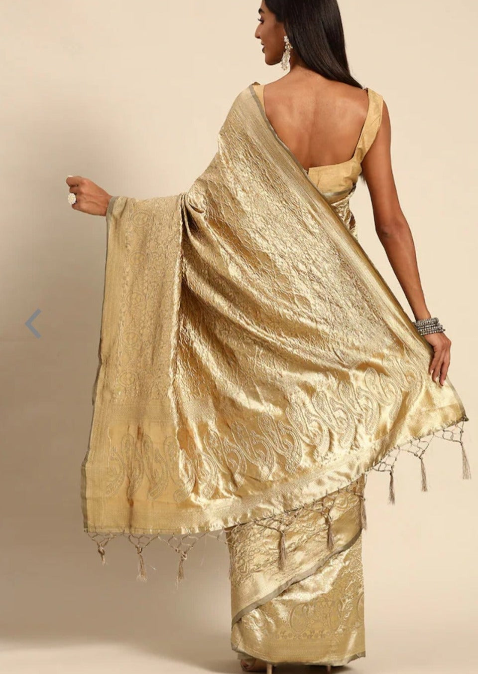 Crinkled Silk Golden Saree