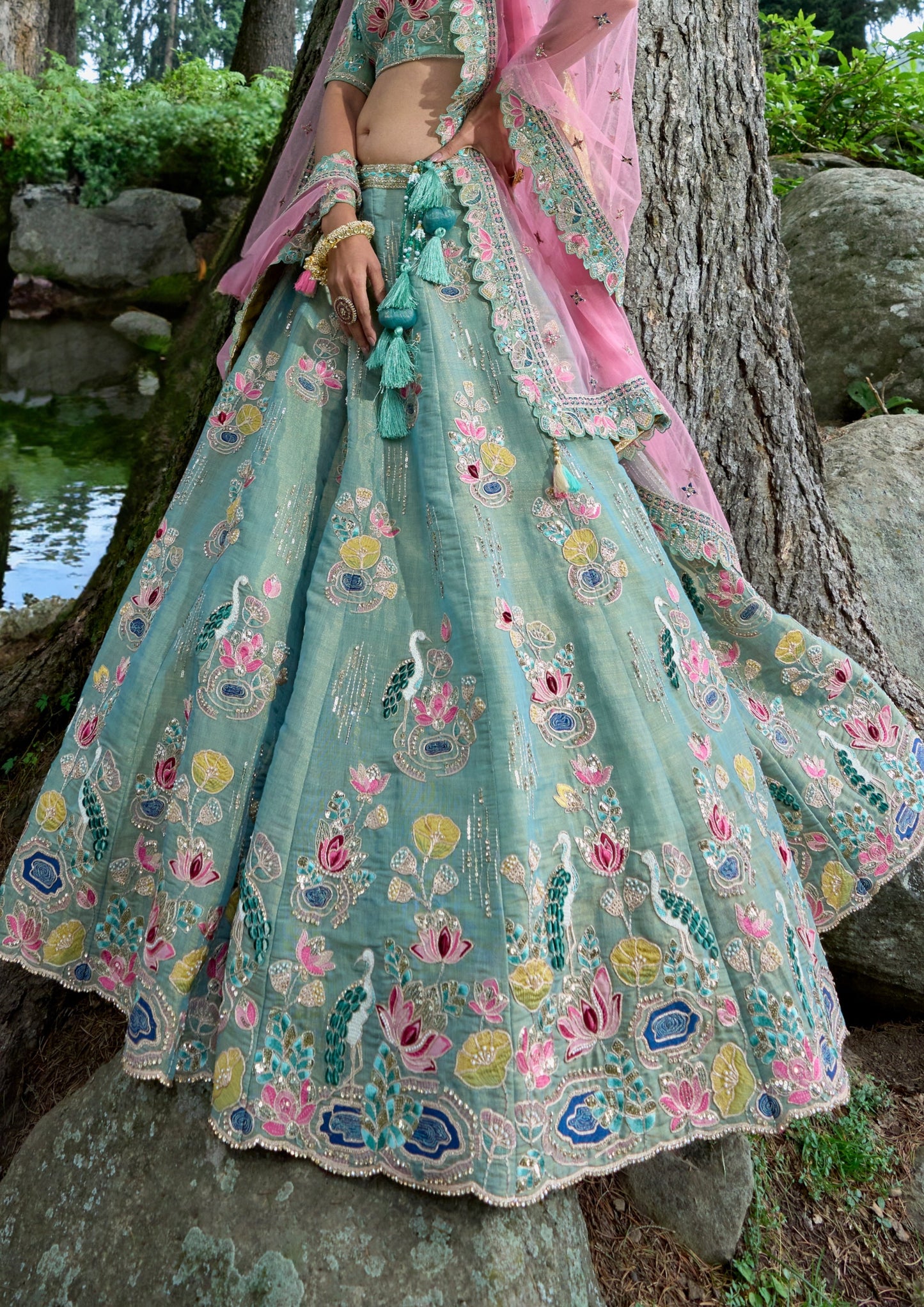 Designer bridal green lehenga choli with pink dupatta online usa uk dubai london buy.