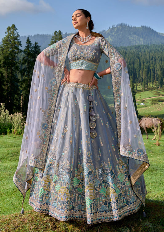 Designer bridal luxury silver lehenga choli with dupatta online usa uk for wedding.