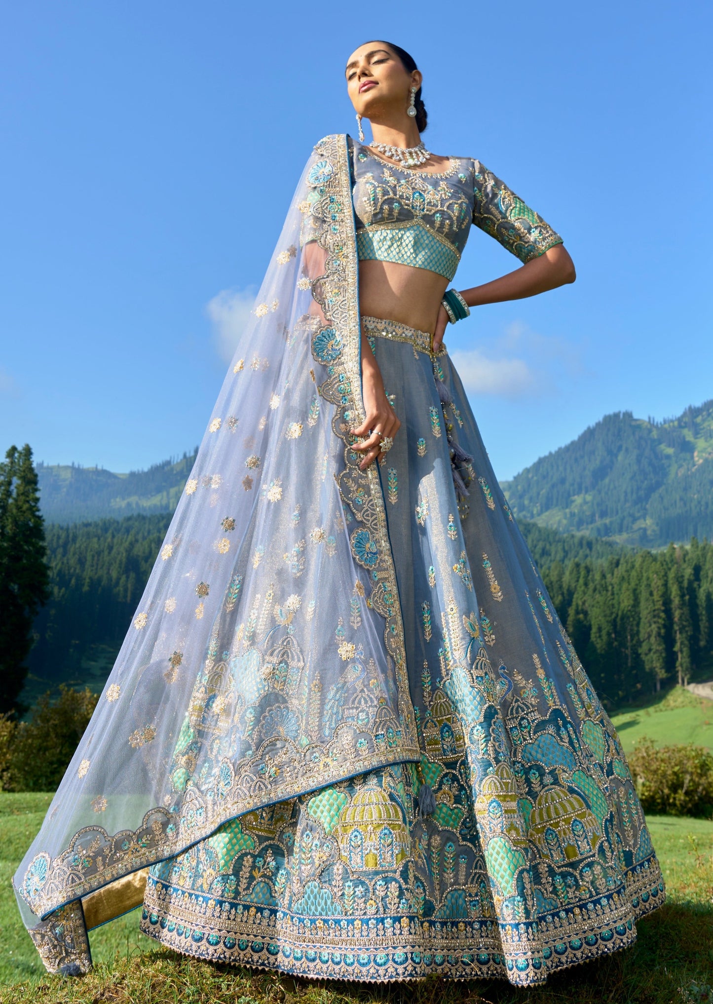 Designer bridal luxury silver lehenga choli with dupatta online usa uk london shop.