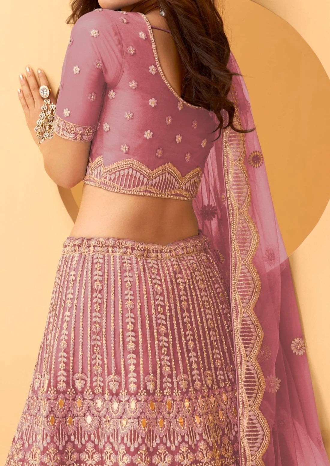 Designer light pink bridal lehenga choli design online for wedding usa.