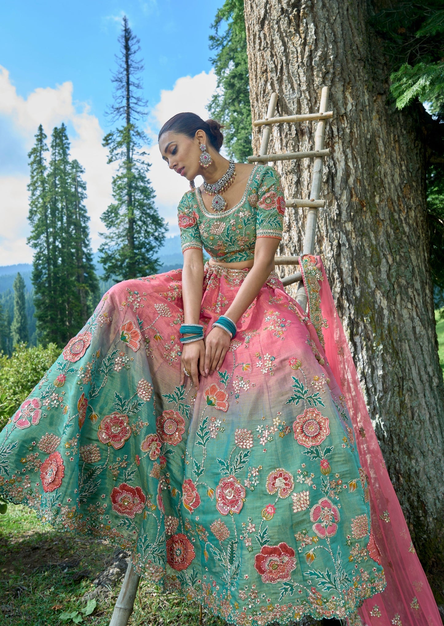 Designer luxury bridal lehenga choli green pink online shopping for wedding usa uk uae.