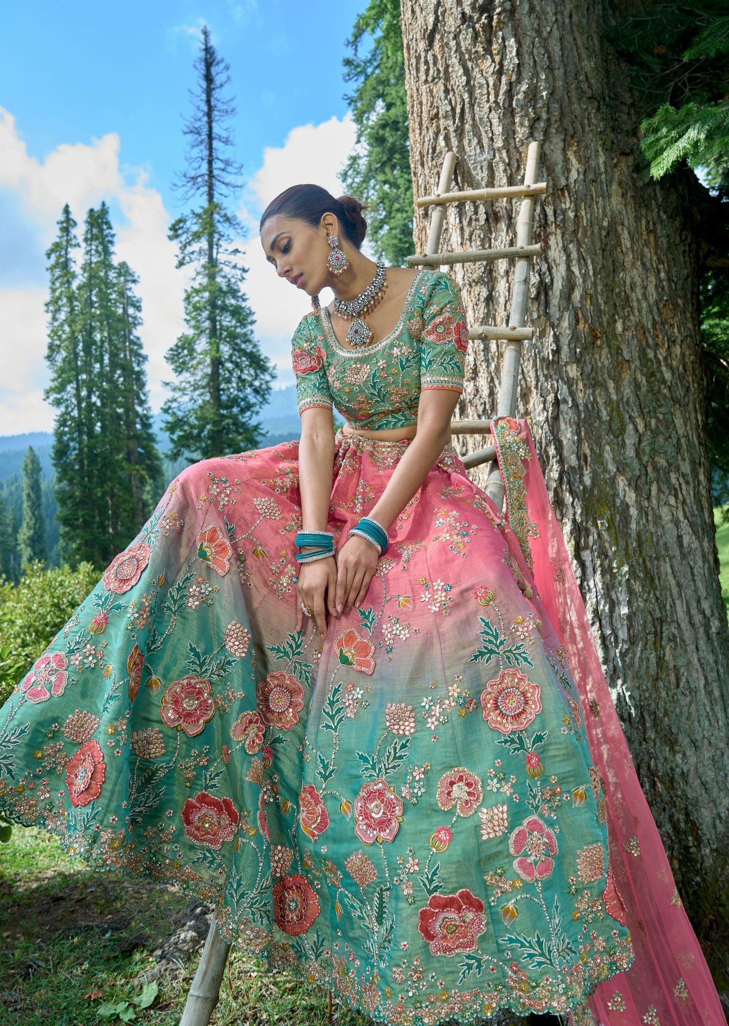 designer luxury bridal lehenga choli green pink online shopping wedding usa uk