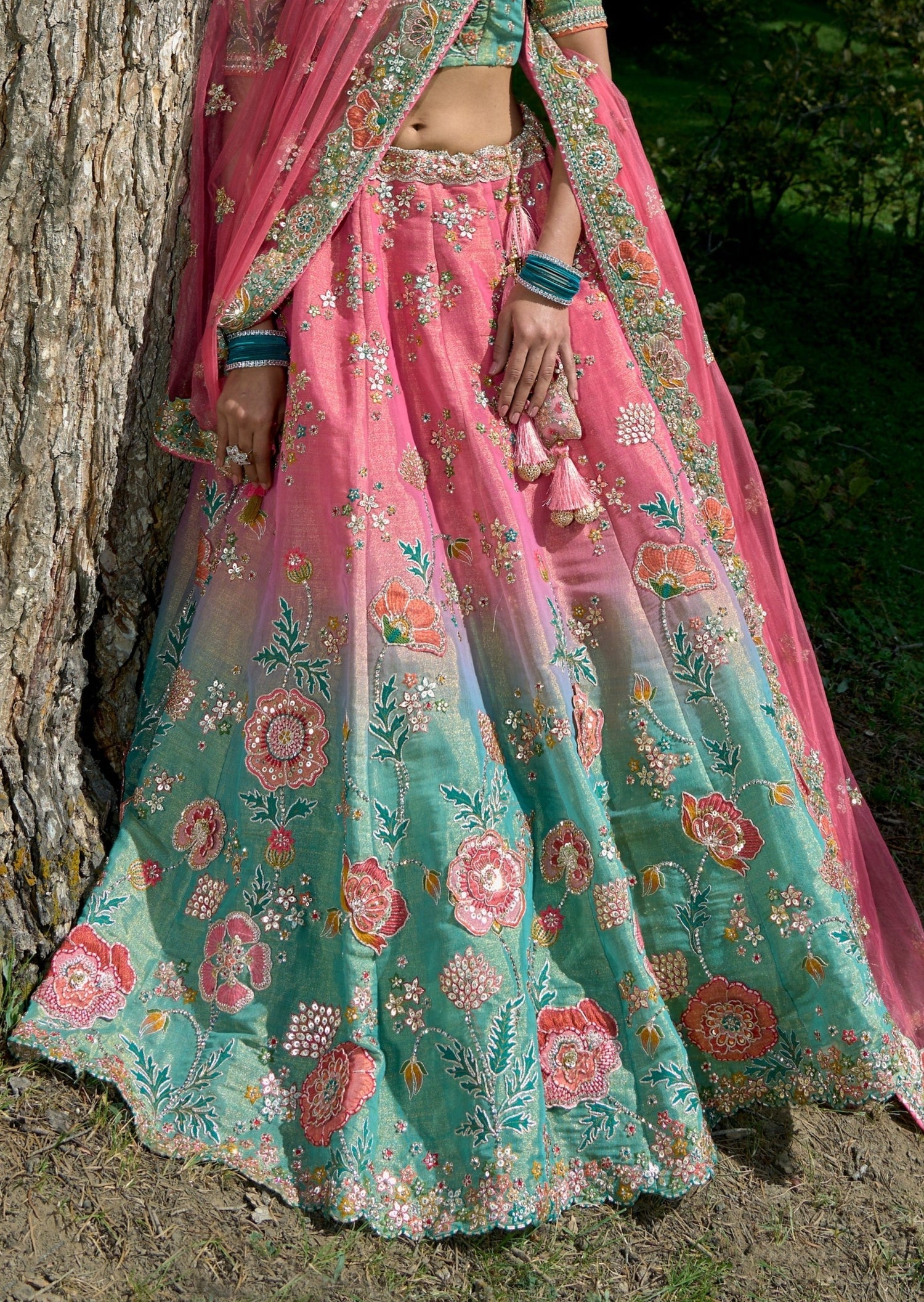 Designer luxury bridal lehenga choli green pink online usa uk uae dubai.