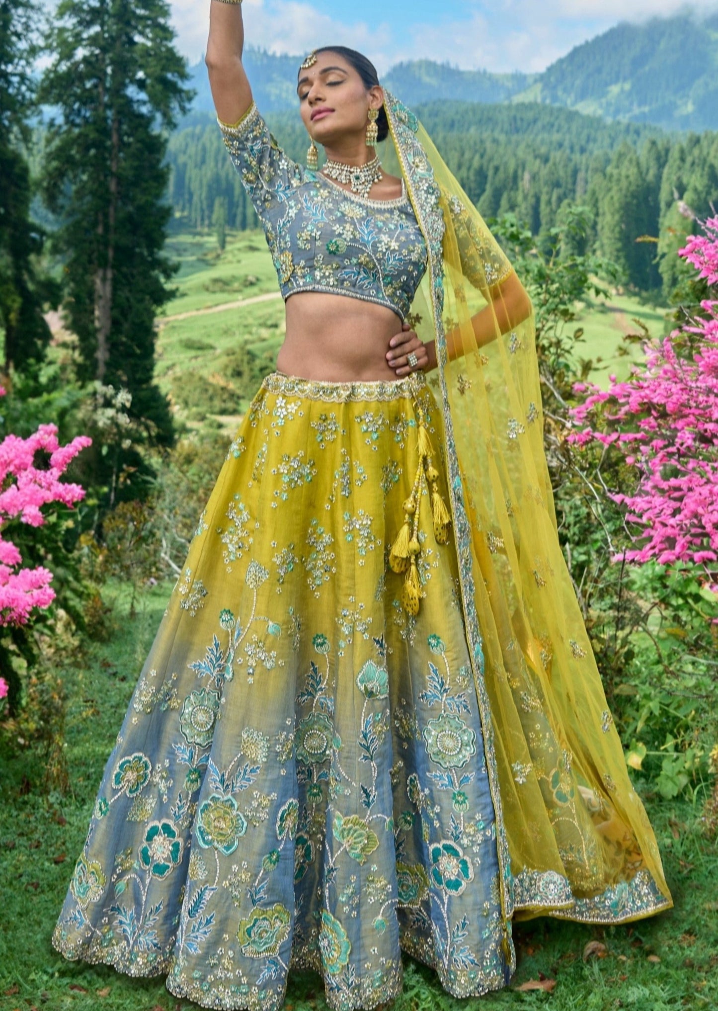 Designer luxury bridal lehenga choli yellow color online shopping for haldi for bride usa uk.