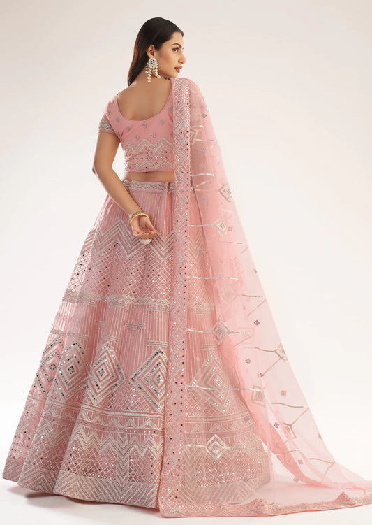 peach colour gotta patti & mirror work lehenga choli 