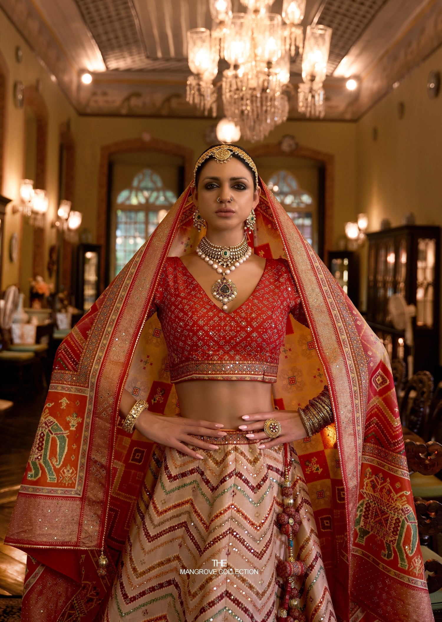 Bridal Solo Pose with Orange Sari
