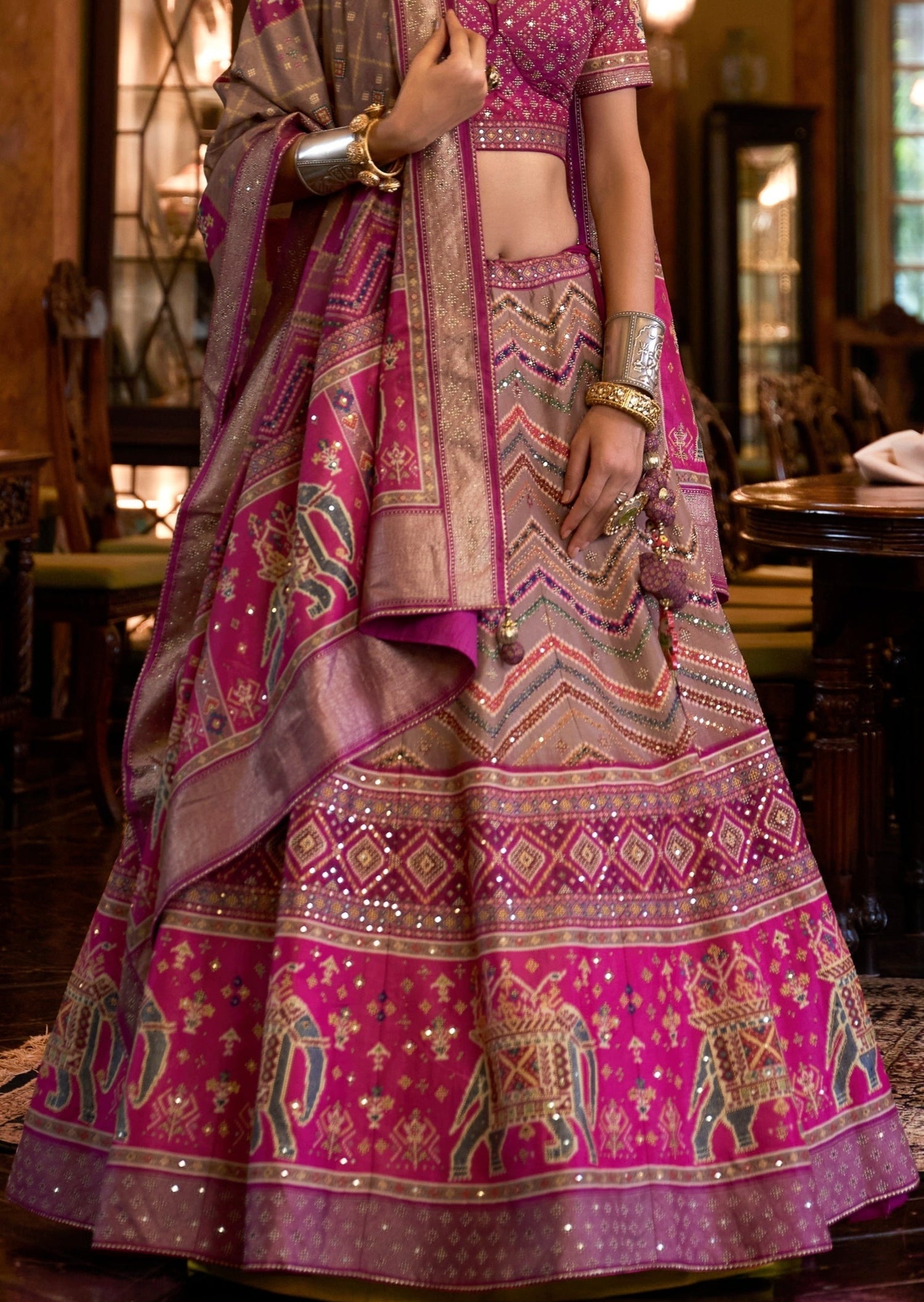 Buy Wedding Wear Pink Beads and Stones Silk Lehenga Choli Online From Surat  Wholesale Shop.