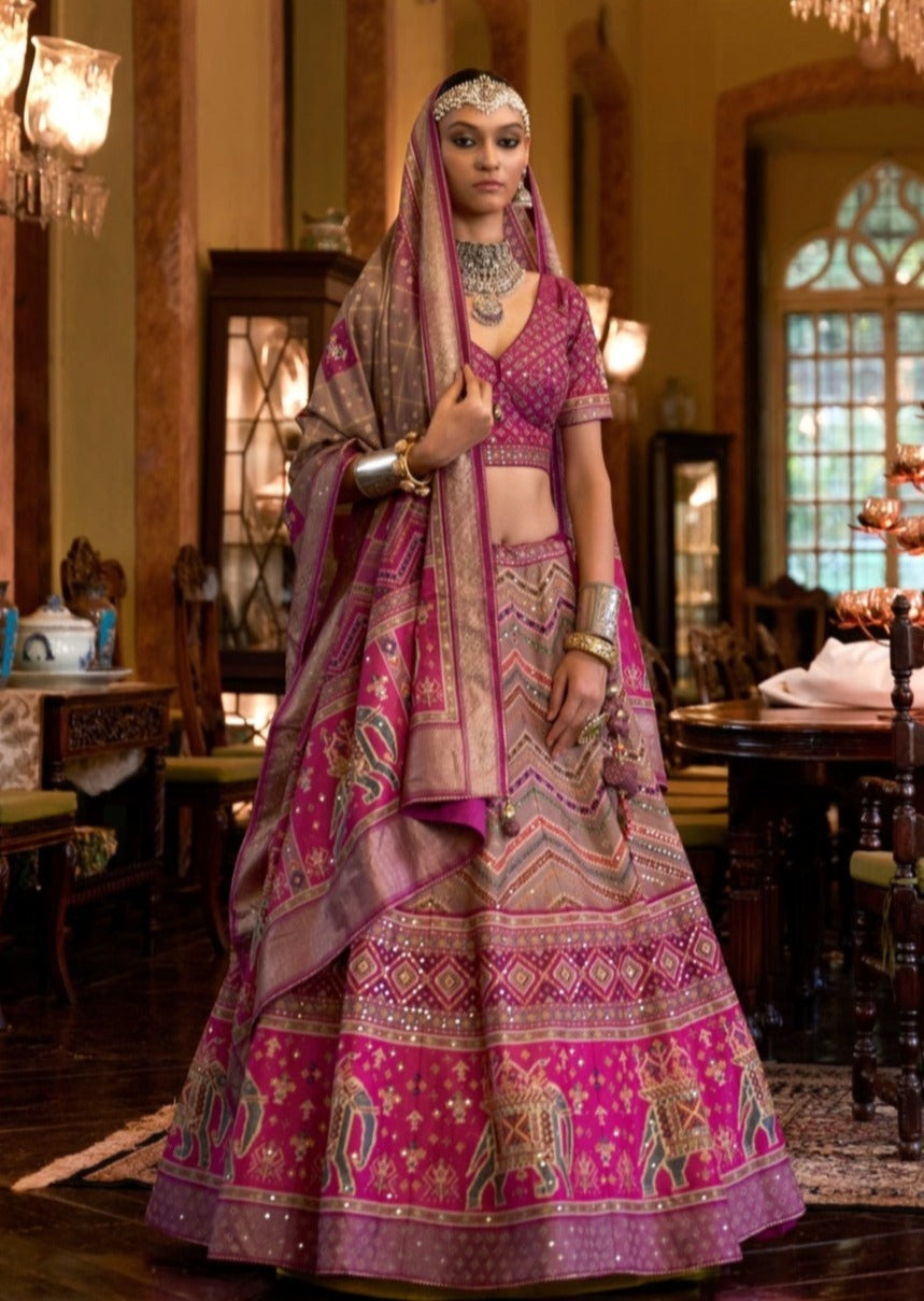 Gujarati Bride in pink color pure silk lehenga choli